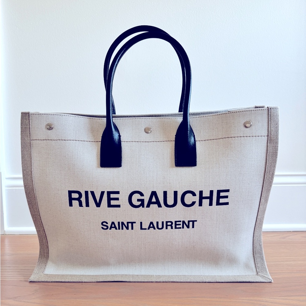 YSL Rive Gauche Canvas Tote in White Linen